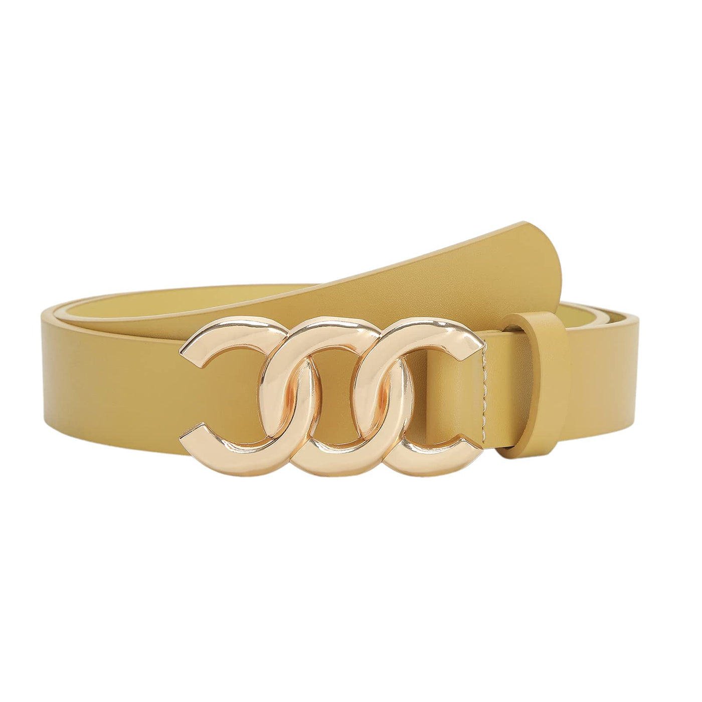 Women Belt for Jeans Dress Cinch Waist Belt for Ladies Faux Leather Belt with Gold Buckle