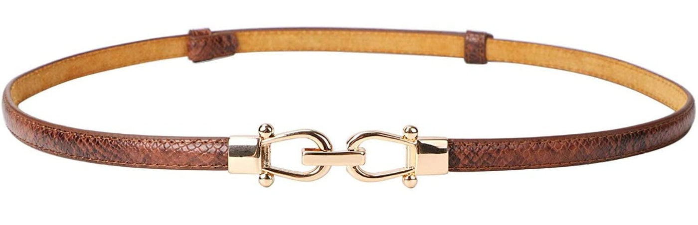 JASGOOD Leather Skinny Women Belt Ladies Thin Waist Belts Plus Size Adjustable for Jeans Pants Dresses with Metal Buckle