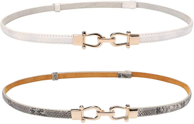 JASGOOD Leather Skinny Women Belt Ladies Thin Waist Belts Plus Size Adjustable for Jeans Pants Dresses with Metal Buckle