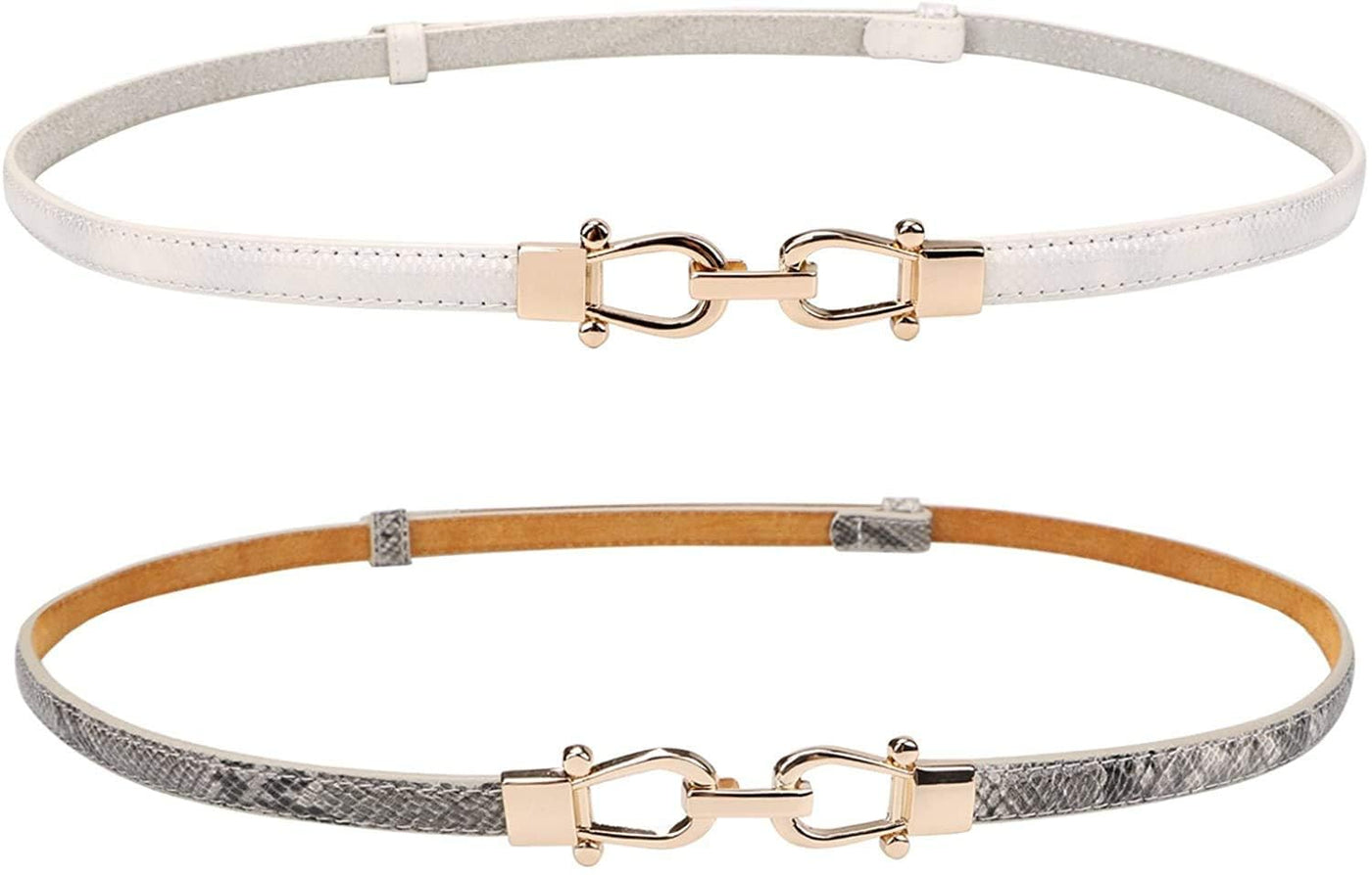 JASGOOD Leather Skinny Women Belt Ladies Thin Waist Belts Plus Size Adjustable for Jeans Pants Dresses with Metal Buckle
