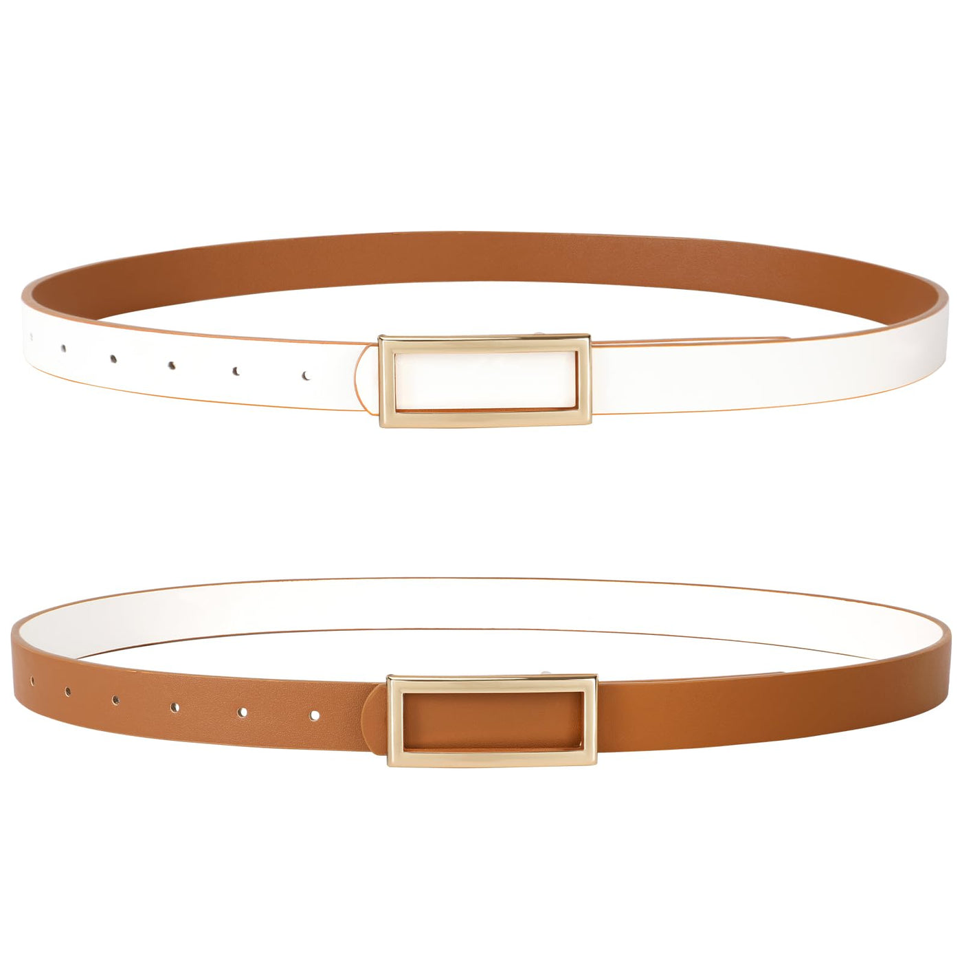 SANSTHS Skinny Reversible Belts for Women, Two-in-one Women Thin Belt for Dresses Jeans Pants with Gold Buckle