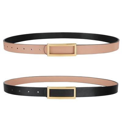 SANSTHS Skinny Reversible Belts for Women, Two-in-one Women Thin Belt for Dresses Jeans Pants with Gold Buckle