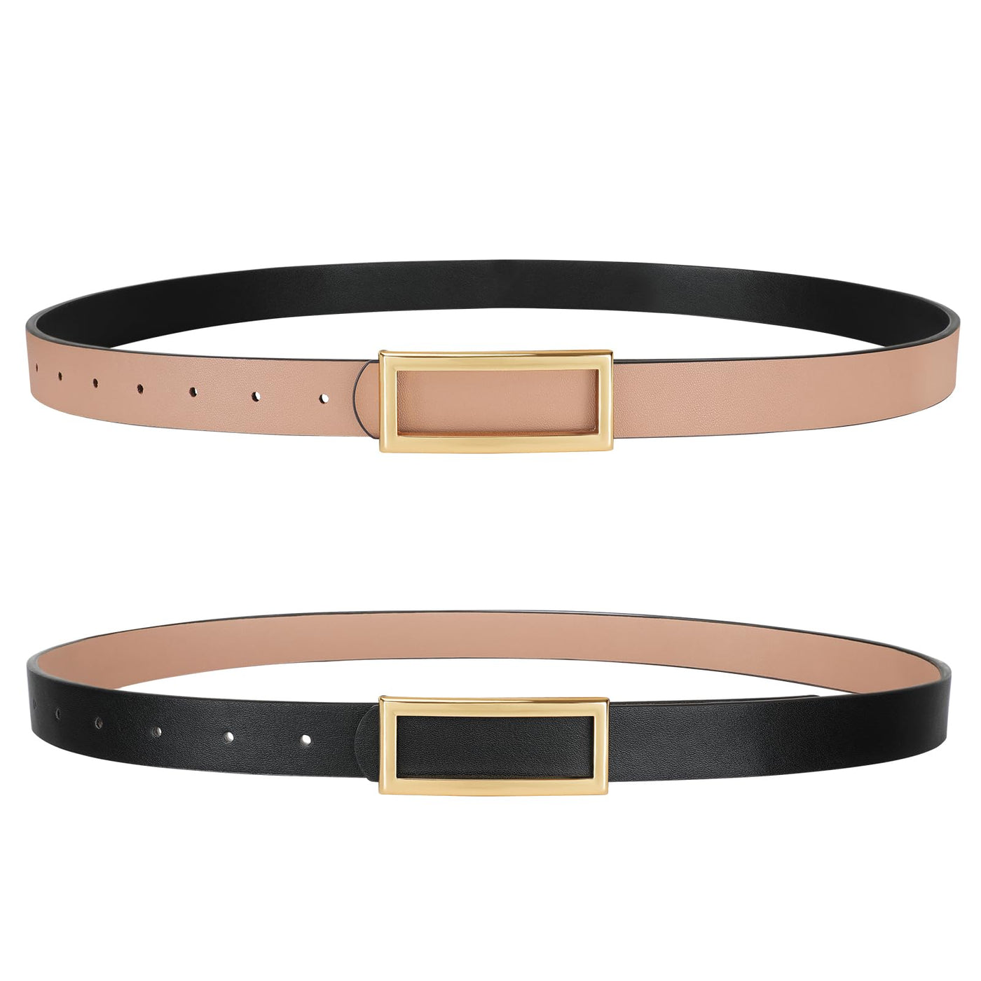 SANSTHS Skinny Reversible Belts for Women, Two-in-one Women Thin Belt for Dresses Jeans Pants with Gold Buckle