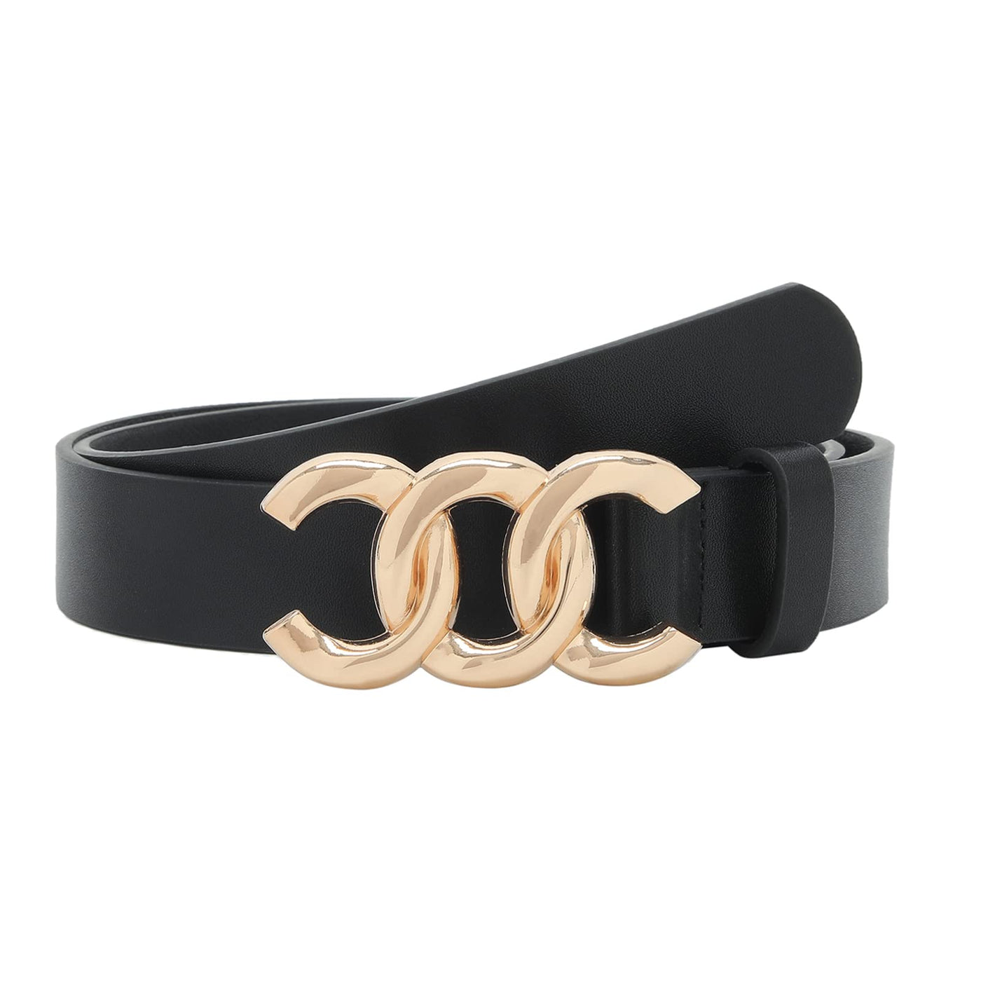 Women Belt for Jeans Dress Cinch Waist Belt for Ladies Faux Leather Belt with Gold Buckle
