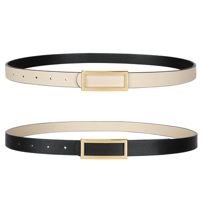 SANSTHS Skinny Reversible Belts for Women, Two-in-one Women Thin Belt for Dresses Jeans Pants with Gold Buckle