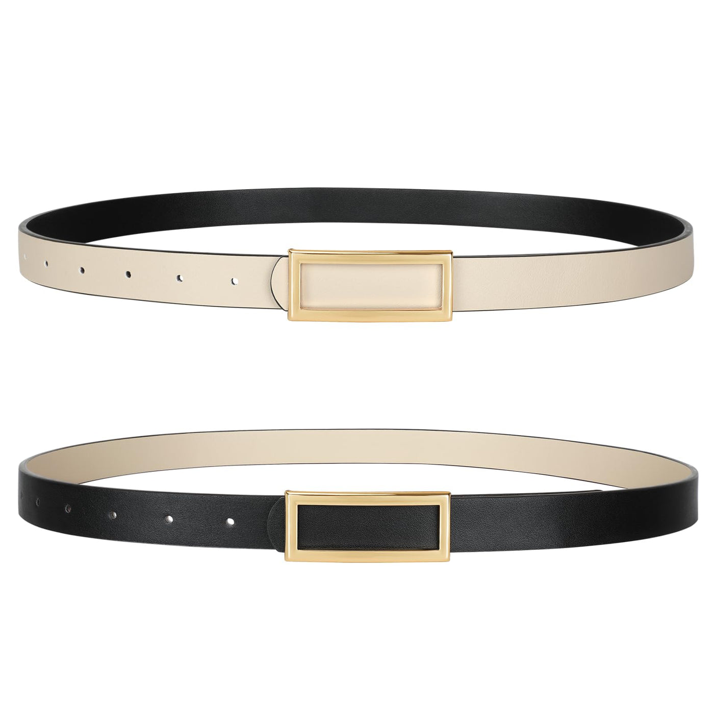 SANSTHS Skinny Reversible Belts for Women, Two-in-one Women Thin Belt for Dresses Jeans Pants with Gold Buckle