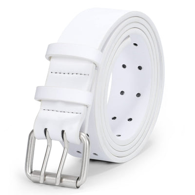 JASGOOD Men Double Prong PU Leather Belt Casual Work Heavy Duty Belt Double Grommet Holes Belt for Jeans