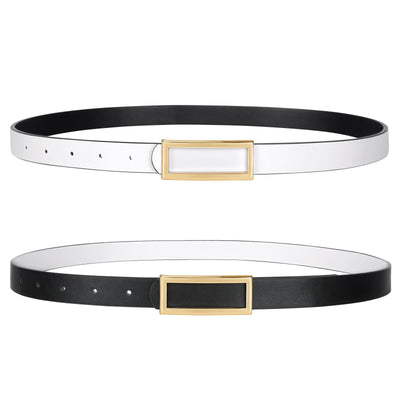 SANSTHS Skinny Reversible Belts for Women, Two-in-one Women Thin Belt for Dresses Jeans Pants with Gold Buckle