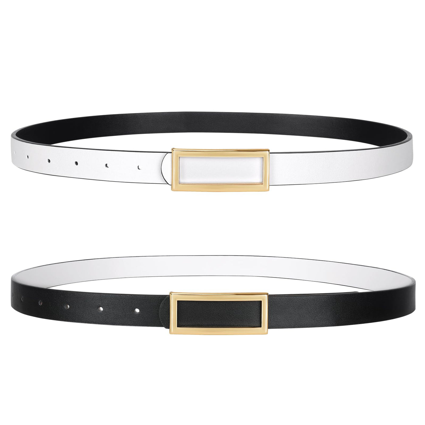 SANSTHS Skinny Reversible Belts for Women, Two-in-one Women Thin Belt for Dresses Jeans Pants with Gold Buckle