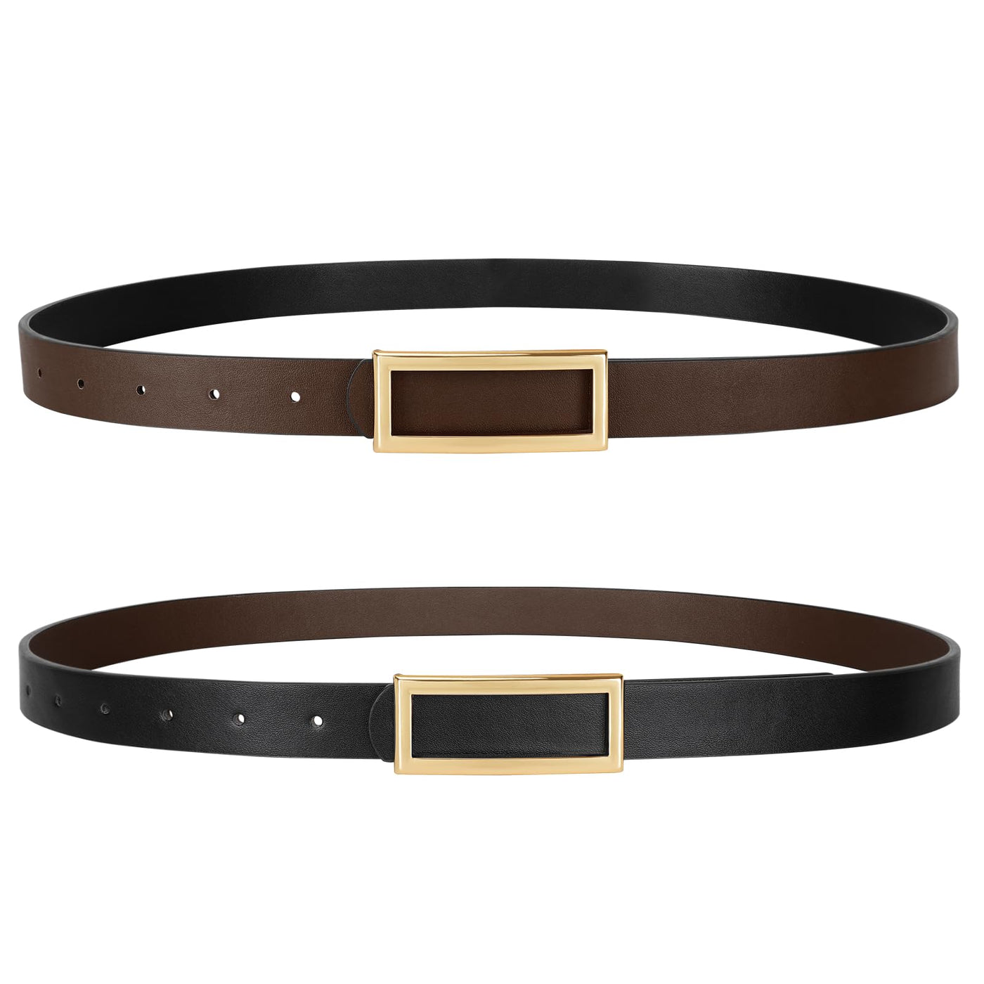 SANSTHS Skinny Reversible Belts for Women, Two-in-one Women Thin Belt for Dresses Jeans Pants with Gold Buckle