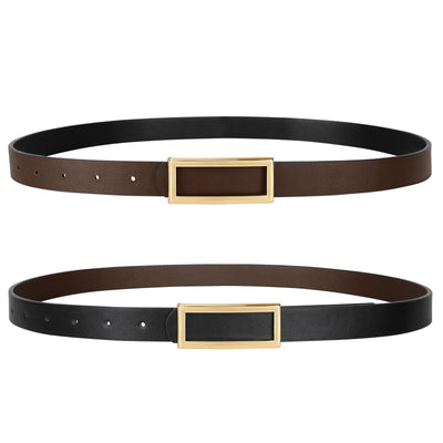 SANSTHS Skinny Reversible Belts for Women, Two-in-one Women Thin Belt for Dresses Jeans Pants with Gold Buckle