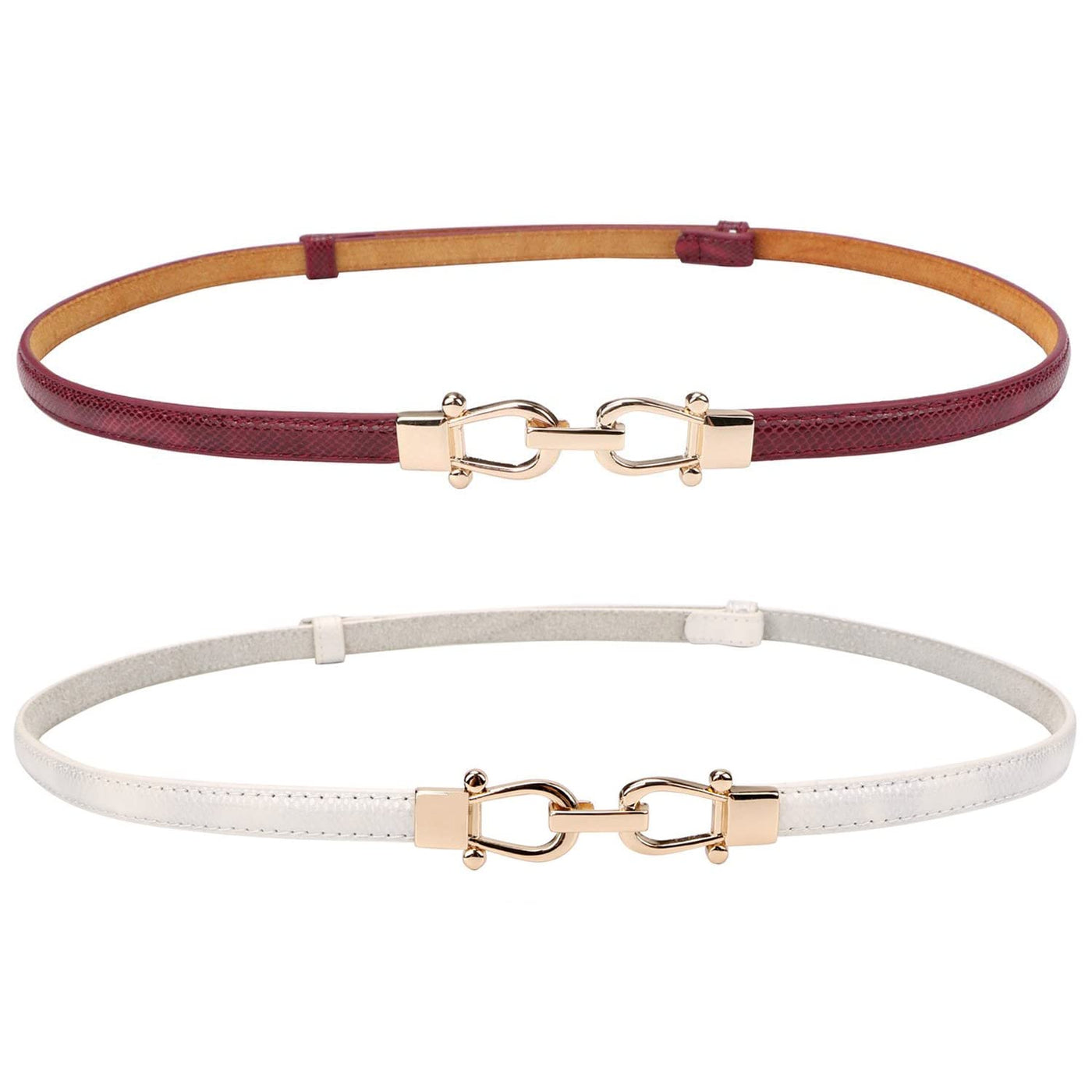 JASGOOD Leather Skinny Women Belt Ladies Thin Waist Belts Plus Size Adjustable for Jeans Pants Dresses with Metal Buckle