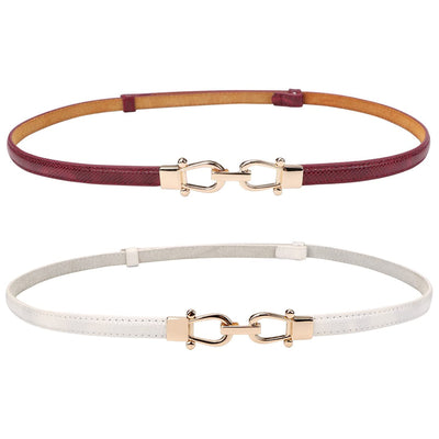 JASGOOD Leather Skinny Women Belt Ladies Thin Waist Belts Plus Size Adjustable for Jeans Pants Dresses with Metal Buckle