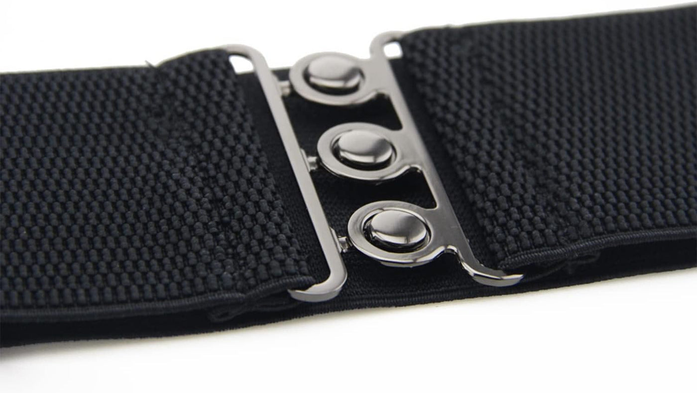 Trimming Shop Elastic Waist Belt Wide Elasticated Stretch Waistband Retro Cinch Belt with Clip-On Buckle for Women Dresses, Western Outfits, Gowns, 76mm Wide, Black, 25"-28"