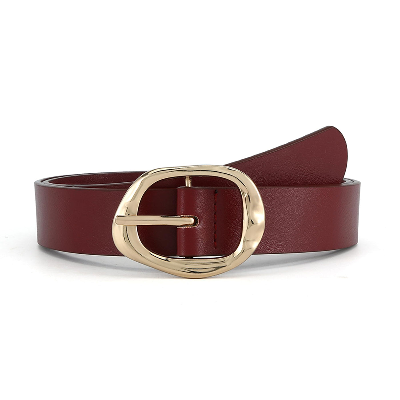 Earnda Leather Belts for Women Casual Fashion Waist Belt with Liquid Shapes Gold Buckle for Jeans Pants Dresses