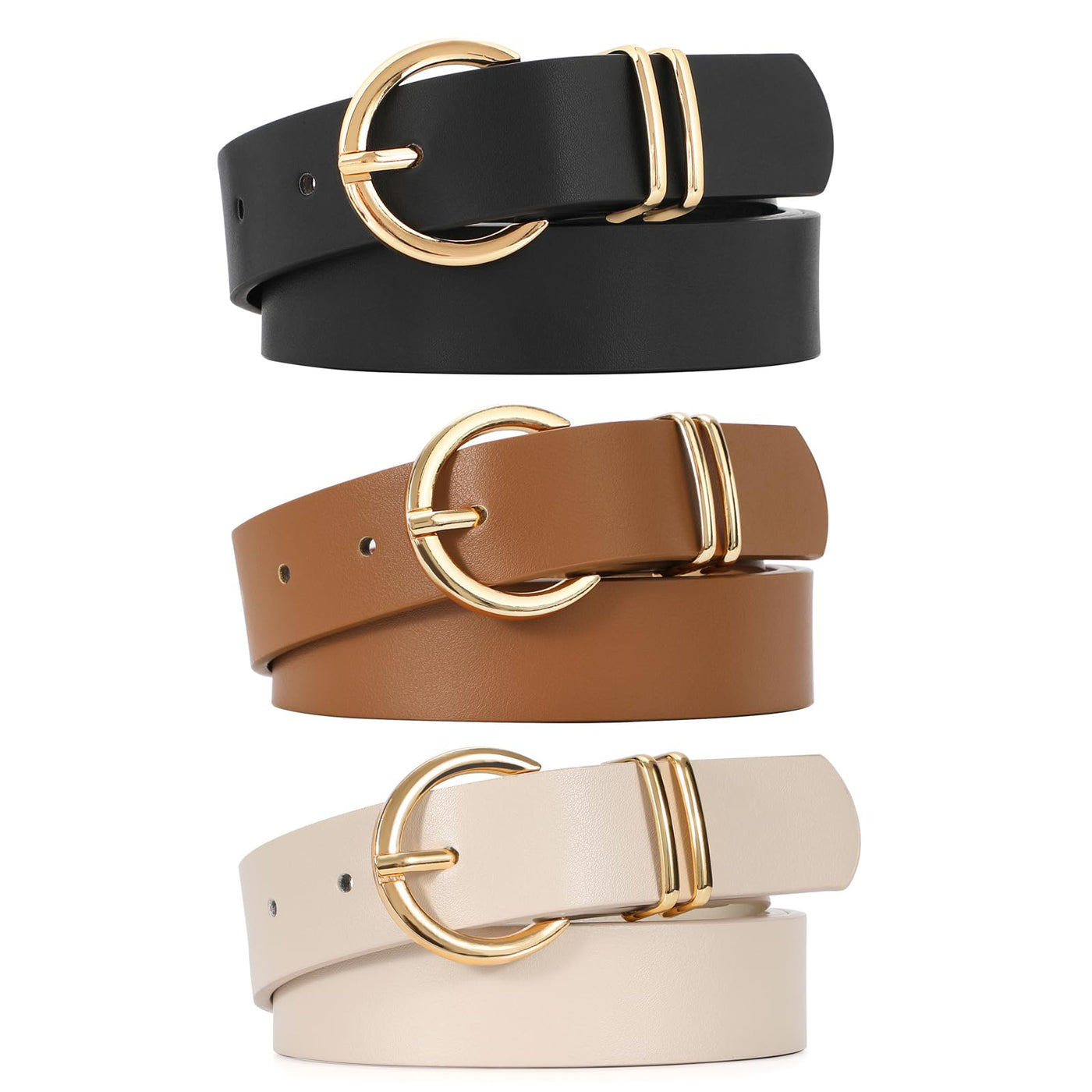 VONMELLI 3 Pack Women's Belts for Jeans Pants Fashion Gold Buckle Ladies Dress Belt