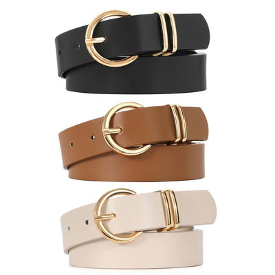 VONMELLI 3 Pack Women's Belts for Jeans Pants Fashion Gold Buckle Ladies Dress Belt