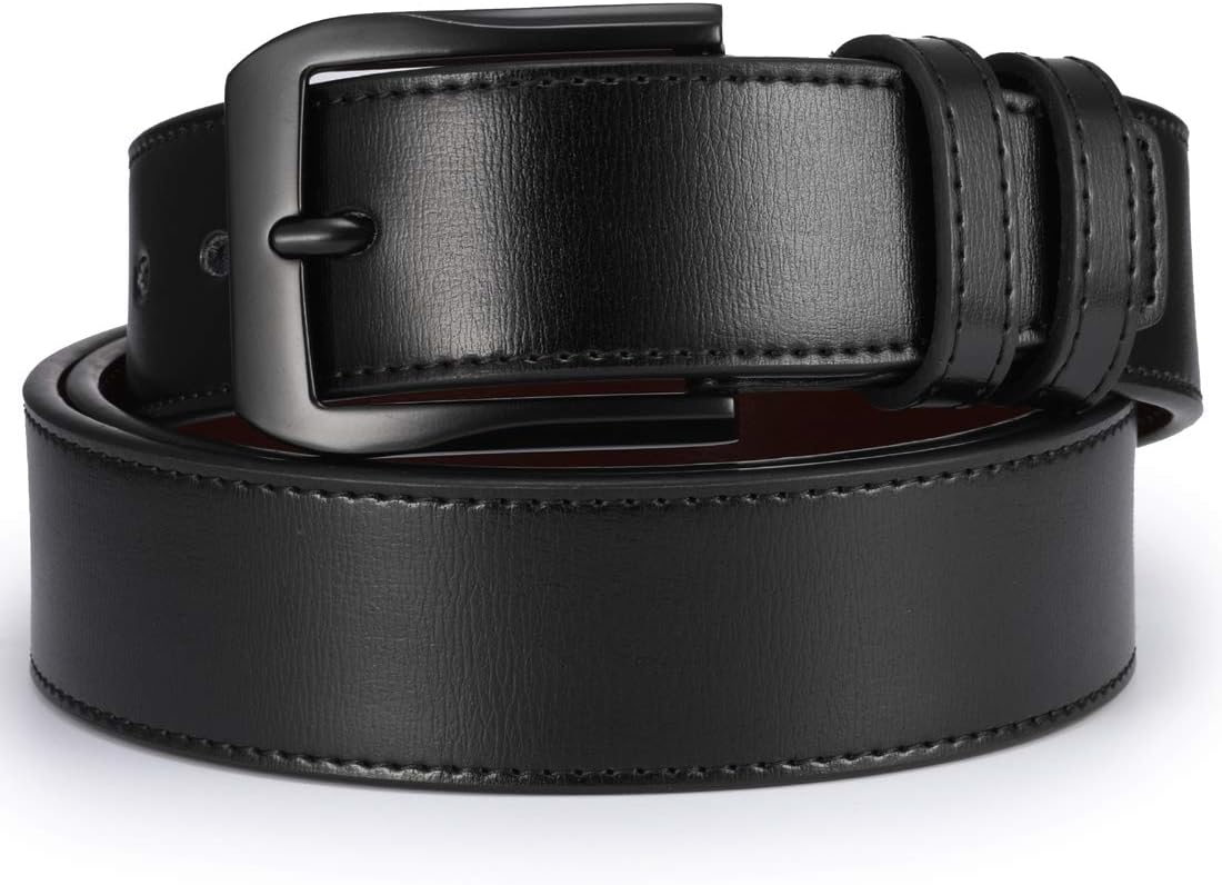 Men’s Casual Leather Jeans Belts 1 1/2” Wide 4MM Thick Alloy Prong Buckle Work Dress Belt for Men