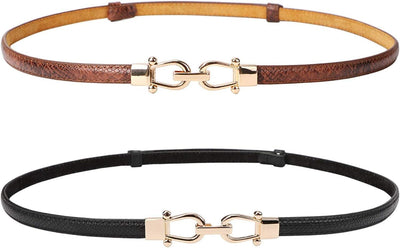 JASGOOD Leather Skinny Women Belt Ladies Thin Waist Belts Plus Size Adjustable for Jeans Pants Dresses with Metal Buckle