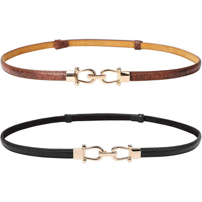 JASGOOD Leather Skinny Women Belt Ladies Thin Waist Belts Plus Size Adjustable for Jeans Pants Dresses with Metal Buckle