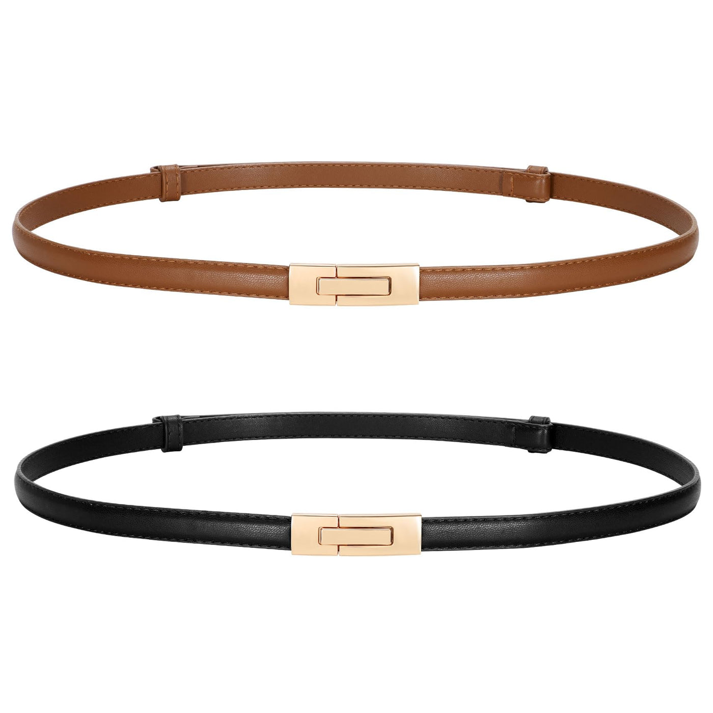 LEACOOLKEY Women Skinny Leather Belts Ladies Thin Waist Belts with Alloy Buckle for Dresses