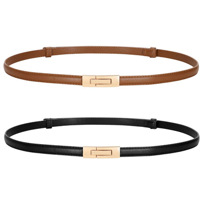 LEACOOLKEY Women Skinny Leather Belts Ladies Thin Waist Belts with Alloy Buckle for Dresses