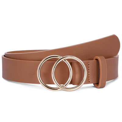 SUOSDEY Women Leather Belt Fashion Double O-Ring Soft Faux Leather Waist Belts For Jeans Dress