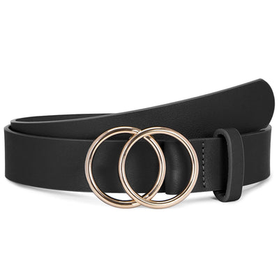 SUOSDEY Women Leather Belt Fashion Double O-Ring Soft Faux Leather Waist Belts For Jeans Dress
