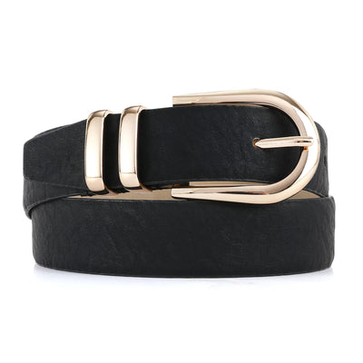 Women's Leather Belts with Gold Buckle Fashion Leather Waist Belt Elegant Ladies Belts for Jeans Dress & Casual Wear