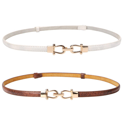 JASGOOD Leather Skinny Women Belt Ladies Thin Waist Belts Plus Size Adjustable for Jeans Pants Dresses with Metal Buckle