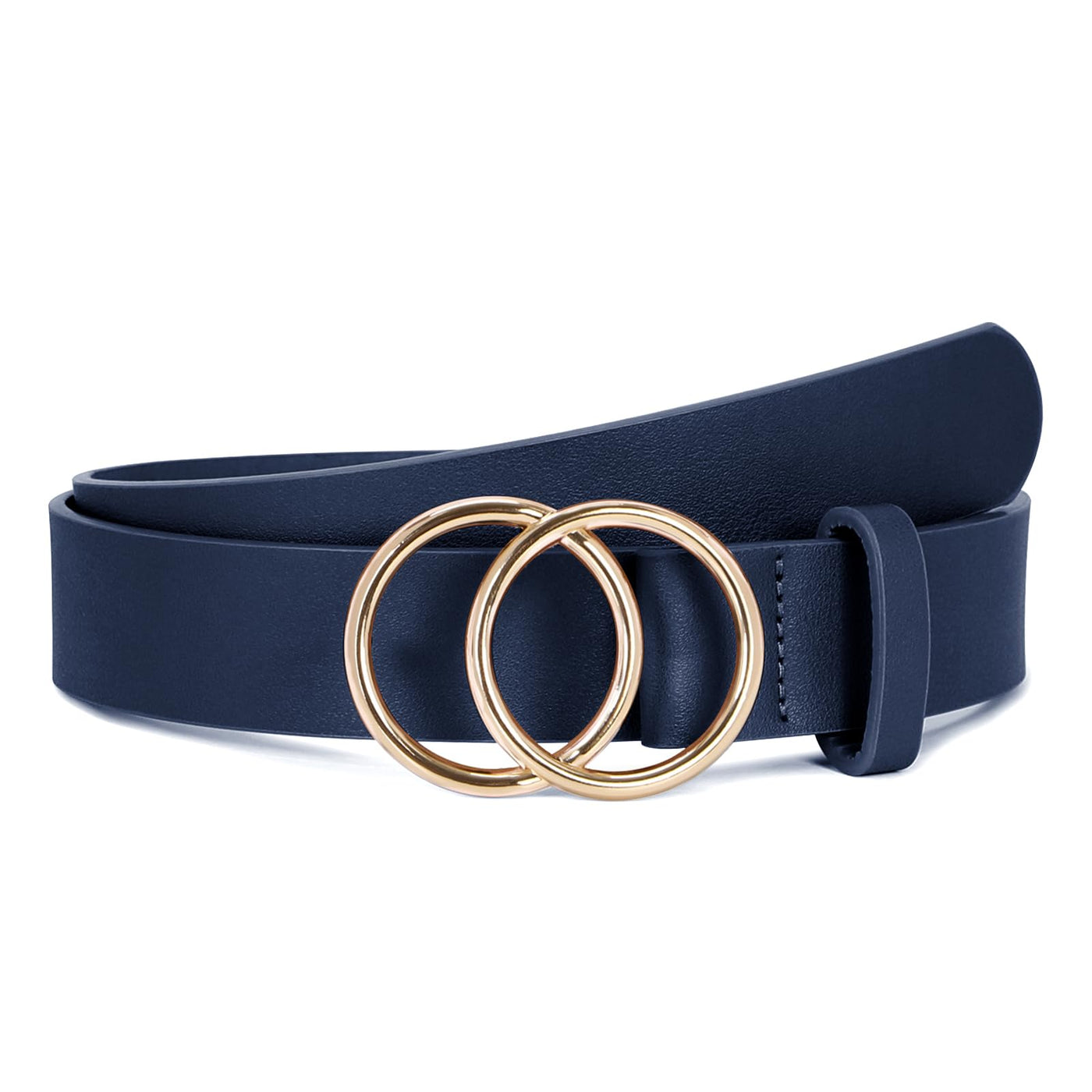 SUOSDEY Women Leather Belt Fashion Double O-Ring Soft Faux Leather Waist Belts For Jeans Dress