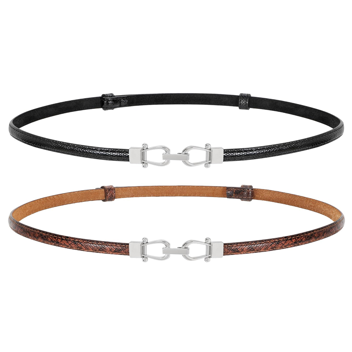 JASGOOD Leather Skinny Women Belt Ladies Thin Waist Belts Plus Size Adjustable for Jeans Pants Dresses with Metal Buckle