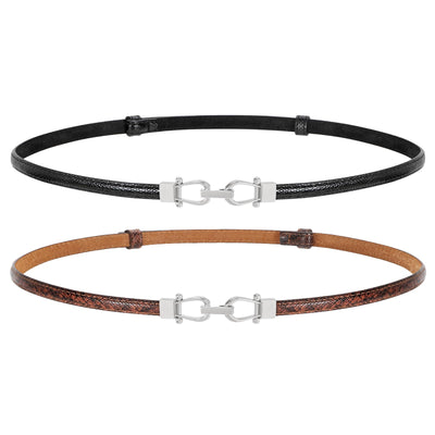 JASGOOD Leather Skinny Women Belt Ladies Thin Waist Belts Plus Size Adjustable for Jeans Pants Dresses with Metal Buckle