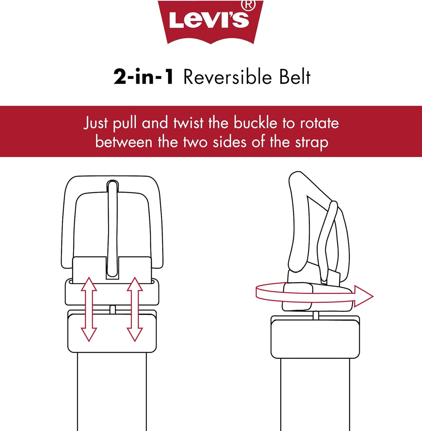 Levi's Men's Two-in-One Reversible Rotative Buckle Casual Everyday Jean Belt (Regular and Big & Tall Sizing)