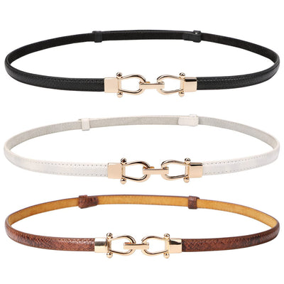 JASGOOD Leather Skinny Women Belt Ladies Thin Waist Belts Plus Size Adjustable for Jeans Pants Dresses with Metal Buckle
