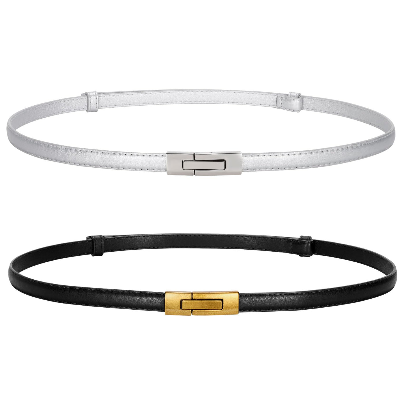 LEACOOLKEY Women Skinny Leather Belts Ladies Thin Waist Belts with Alloy Buckle for Dresses
