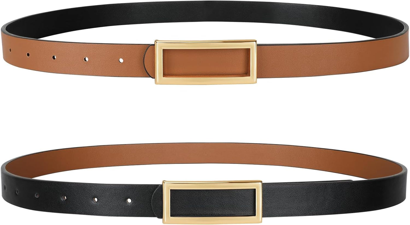 SANSTHS Skinny Reversible Belts for Women, Two-in-one Women Thin Belt for Dresses Jeans Pants with Gold Buckle