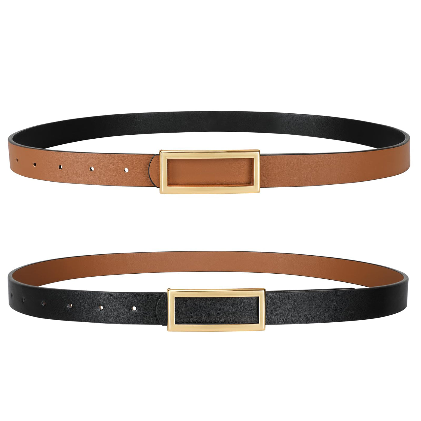 SANSTHS Skinny Reversible Belts for Women, Two-in-one Women Thin Belt for Dresses Jeans Pants with Gold Buckle