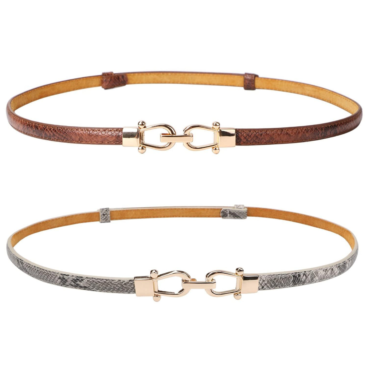 JASGOOD Leather Skinny Women Belt Ladies Thin Waist Belts Plus Size Adjustable for Jeans Pants Dresses with Metal Buckle