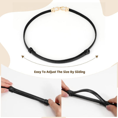 JASGOOD Leather Skinny Women Belt Ladies Thin Waist Belts Plus Size Adjustable for Jeans Pants Dresses with Metal Buckle