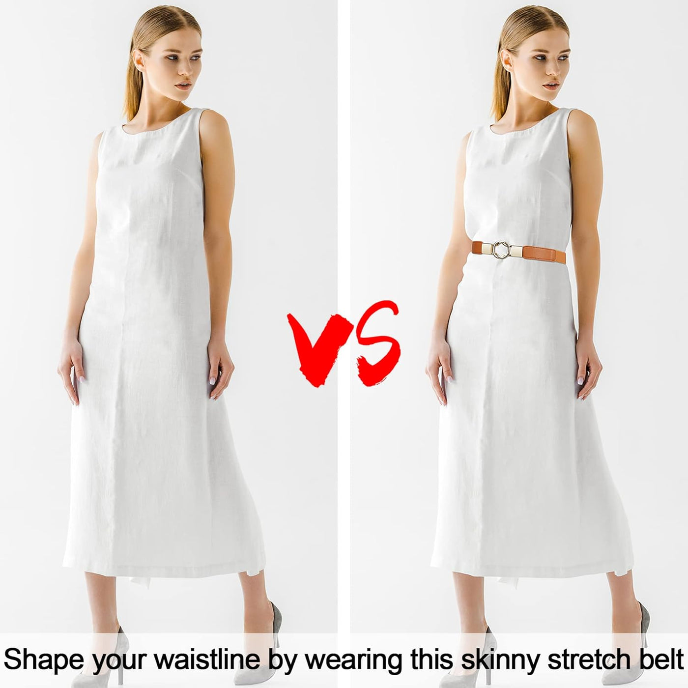 EAONE Skinny Belts for Women 5 Pack, Fashion Dress Belts Stretch Women Waist Belts Plus Size Elastic Waist Band for Dresses