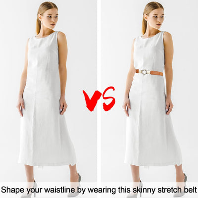 EAONE Skinny Belts for Women 5 Pack, Fashion Dress Belts Stretch Women Waist Belts Plus Size Elastic Waist Band for Dresses