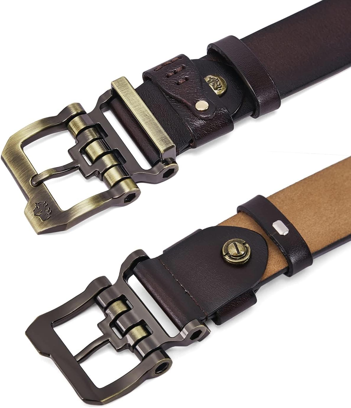 BISON DENIM Men's Belts Leather Dress Genuine Leather Classic Heavy Duty Buckle Belt Casual for Jeans