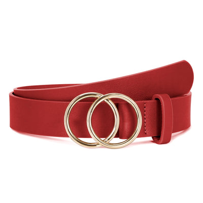SUOSDEY Women Leather Belt Fashion Double O-Ring Soft Faux Leather Waist Belts For Jeans Dress
