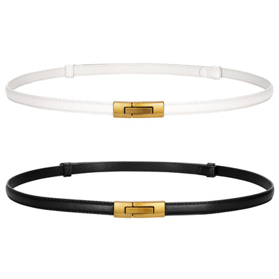 LEACOOLKEY Women Skinny Leather Belts Ladies Thin Waist Belts with Alloy Buckle for Dresses