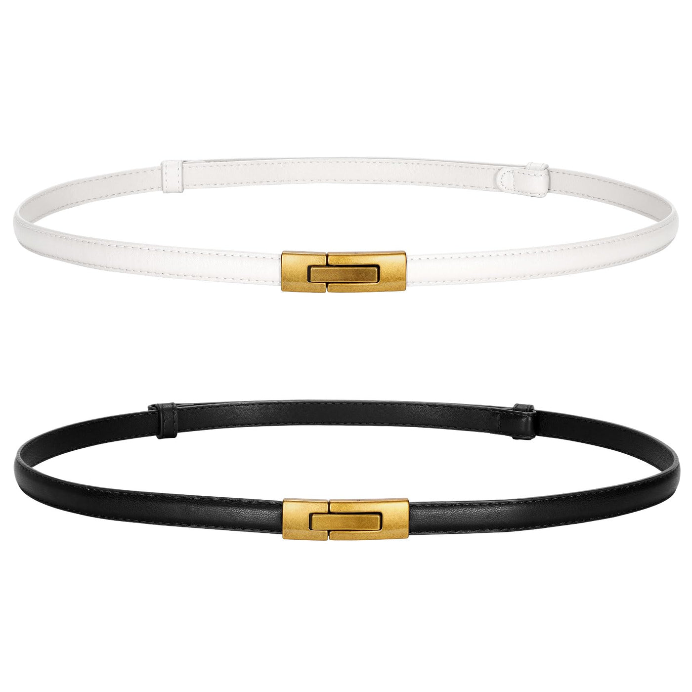 LEACOOLKEY Women Skinny Leather Belts Ladies Thin Waist Belts with Alloy Buckle for Dresses