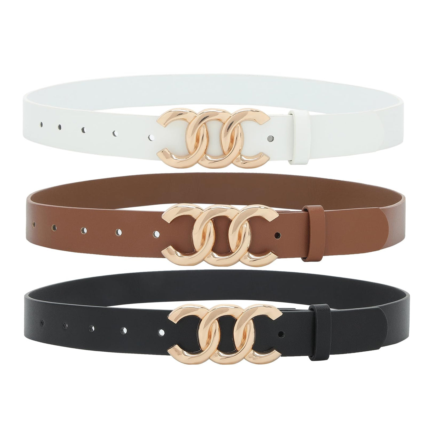 Women Belt for Jeans Dress Cinch Waist Belt for Ladies Faux Leather Belt with Gold Buckle