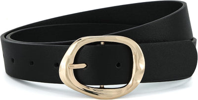 Earnda Leather Belts for Women Casual Fashion Waist Belt with Liquid Shapes Gold Buckle for Jeans Pants Dresses