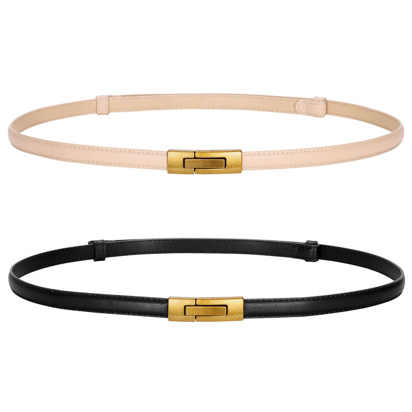 LEACOOLKEY Women Skinny Leather Belts Ladies Thin Waist Belts with Alloy Buckle for Dresses