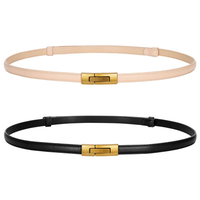LEACOOLKEY Women Skinny Leather Belts Ladies Thin Waist Belts with Alloy Buckle for Dresses